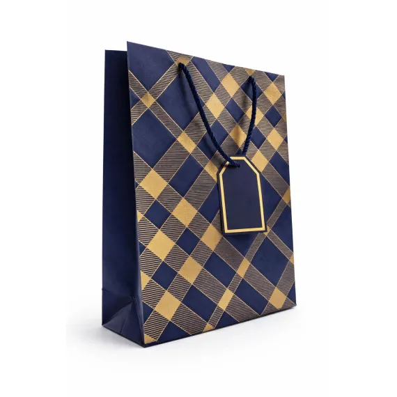Punga cadou bleumarin auriu 32x26x12 cm model premium elegant