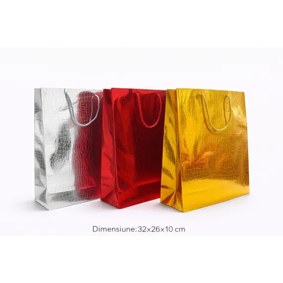 Set pungi cadou 32x26x10 3 culori - model premium lucios 12 buc/set