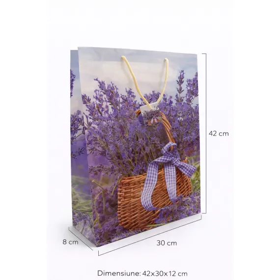 Pungă cadou mare 42x30x12 cu lavandă - model elegant premium