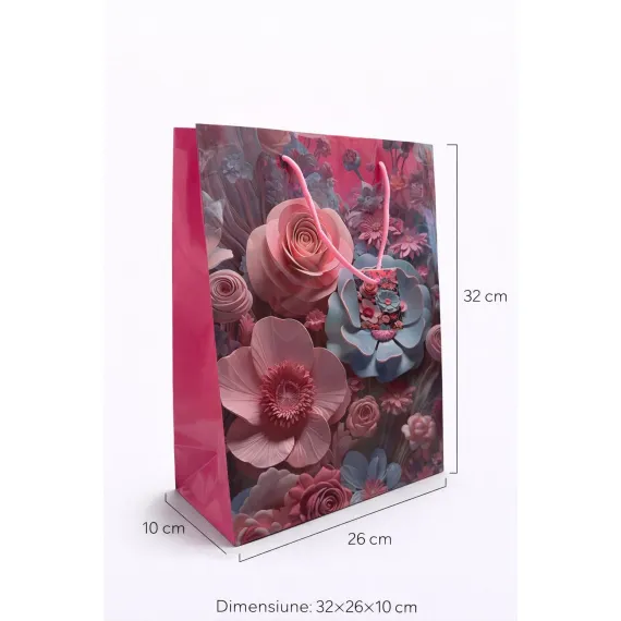 Set pungi cadou medii 32x26x10 model floral 3D - 12 buc/set premium