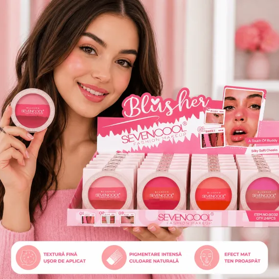 Blush compact pentru față pigmentat profesional SevenCool 9032