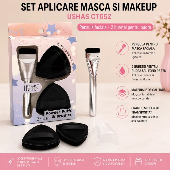 Set aplicare masca si makeup USHAS CT652 cu pensulă si buretei