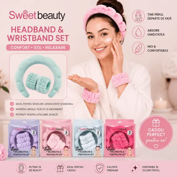 Set Bentită și Manșete Spa pentru Skincare și Demachiere
