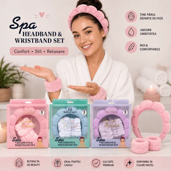 Set Spa pentru Îngrijire Facială cu Bentită și Manșete Pufoase