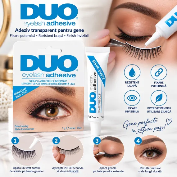 Adeziv DUO Clear White pentru gene false cu bandă, 7 g