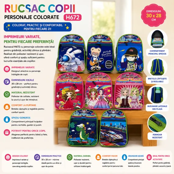 Rucsac copii H672 30×28 cm din poliester
