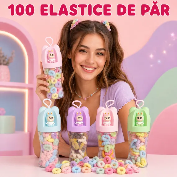 100 Elastice de Păr în Cutiuță - Culori Asortate