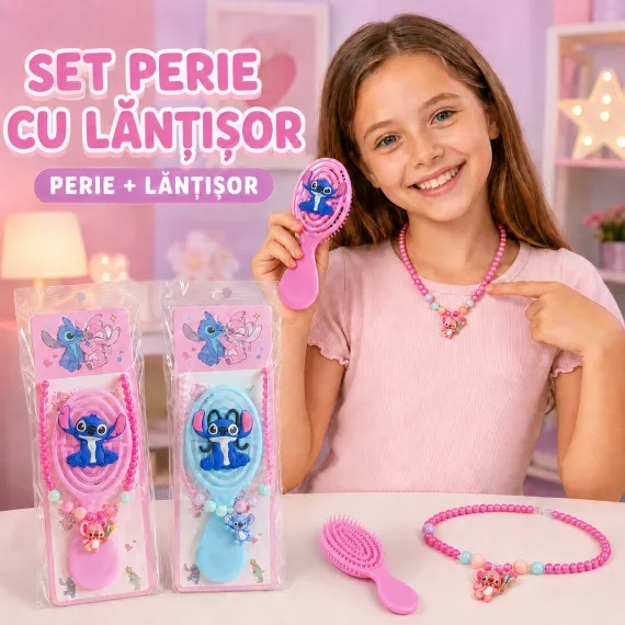 Set Perie de Păr cu Lănțișor pentru Copii