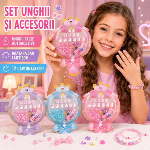 Set Unghii False Autoadezive cu Brățară sau Lănțișor