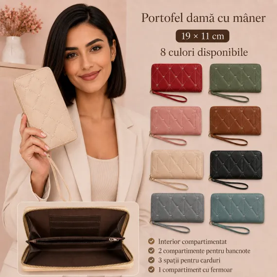 Portofel damă cu mâner - 8 culori, 19 x 11 cm