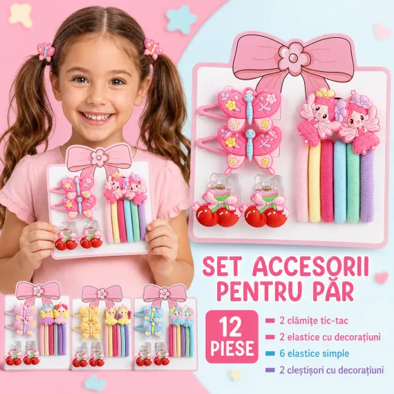 Set accesorii de păr pentru copii - 12 piese