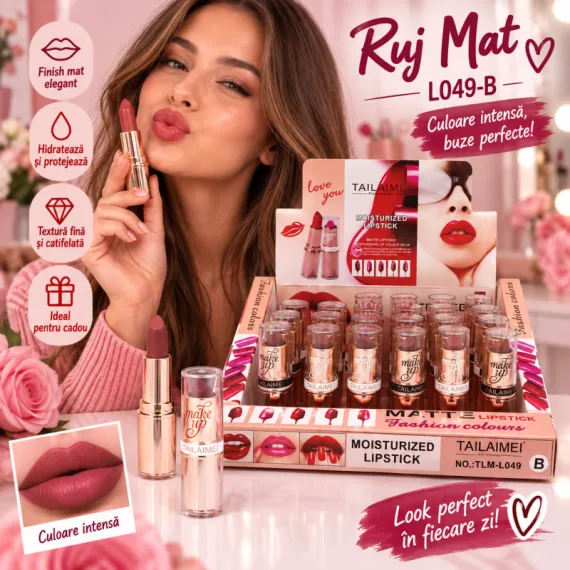 Ruj de Buze Mat Hidratant Tailaimei Moisturized Lipstick TLM-L049-B - Set 24 Bucăți