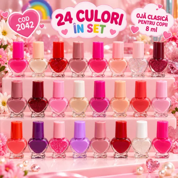 En-gros Ojă Clasică pentru Copii Cairuo 8 ml - Set 24 Culori cu Sticluțe Inimioară - Cod 2042 - vânzare en-gros pentru revânzare