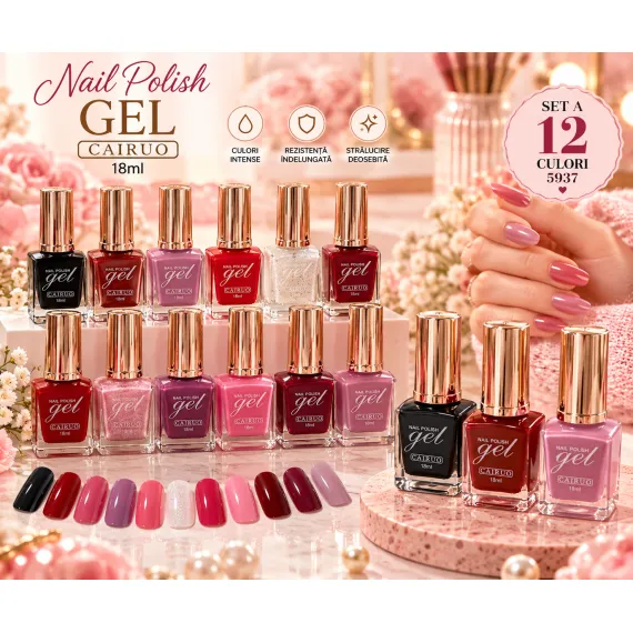 En-gros Ojă Clasică cu Efect Gel Cairuo 18 ml - Set 12 Culori cu Portfard - Cod 5937 A - vânzare en-gros pentru revânzare