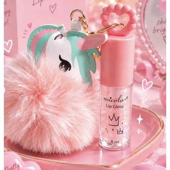 En-gros Luciu de Buze cu Breloc Unicorn și Pompon Pufos Micolor L5177 - Set 12 Bucăți - vânzare en-gros pentru revânzare