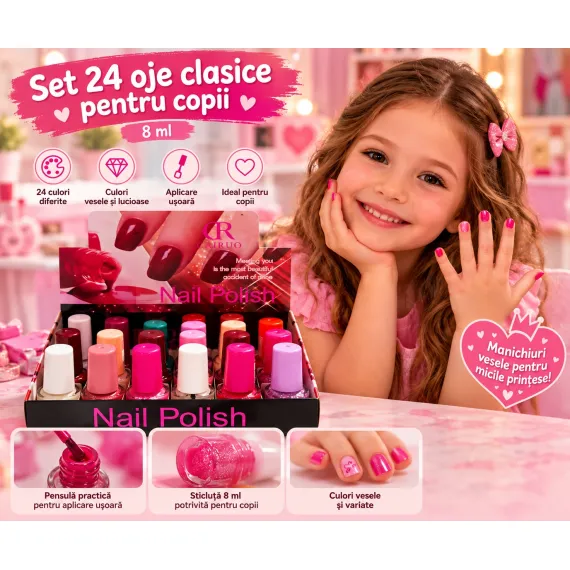Set Ojă Clasică pentru Copii Cairuo 2038 8 ml - 24 Culori