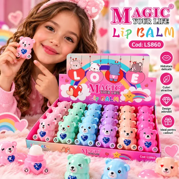 Balsam de Buze Ursuleț Magic Your Life Lip Balm LS860 - Set 24 Bucăți