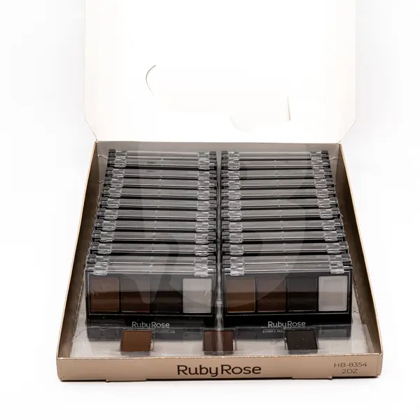 Fard de Sprâncene Ruby Rose – Kit 4 Nuanțe cu Pensulă Profesională