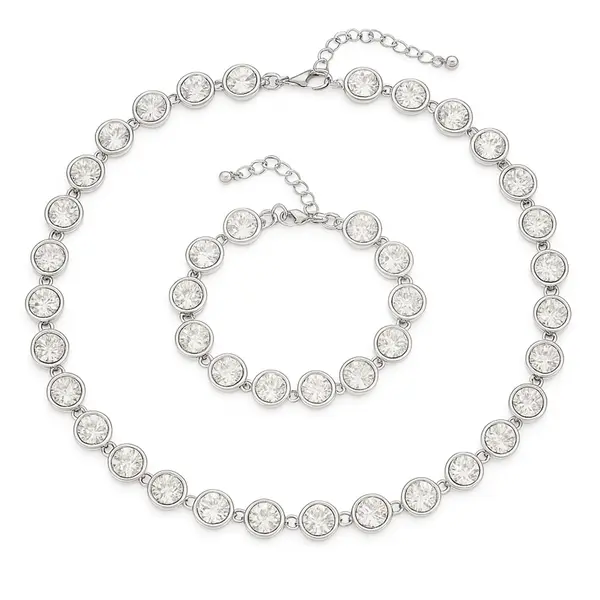 Set colier și brățară cu pietre albe mari fațetate