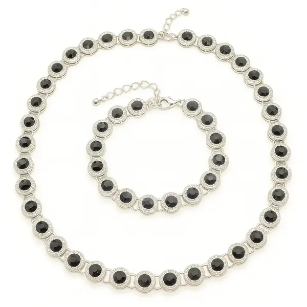 Set colier și brățară cu pietre negre și microcristale