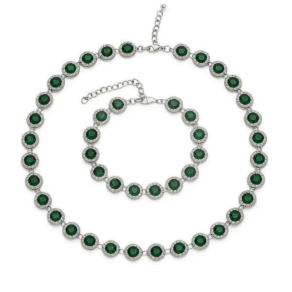 Set colier și brățară cu pietre verzi și microcristale