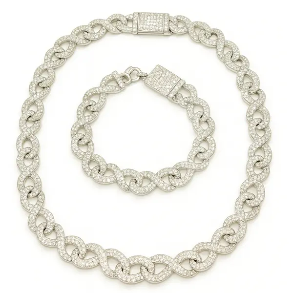 Set lanț și brățară Cuban argintiu cu microcristale pavé