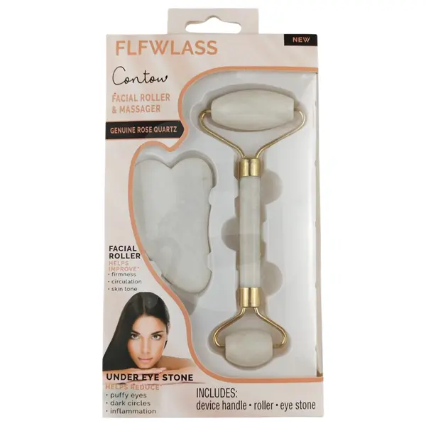 Set masaj facial 2 în 1 din piatră naturală albă cu roller și Gua Sha