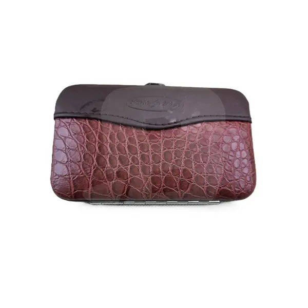 Trusă manichiură 767 cu 6 piese din inox în husă croco maro cu fermoar