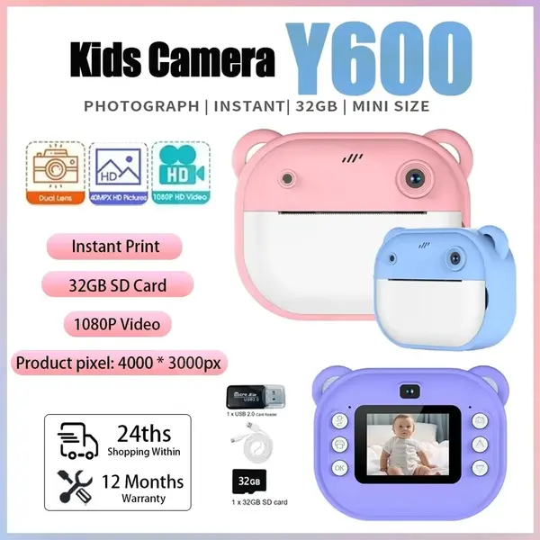 Aparat foto copii cu role hârtie și cablu de încărcare