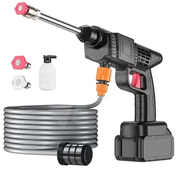 Aparat de spălat cu presiune portabil tip pistol cu 2 acumulatori 48V, spumare și 3 jeturi diferite