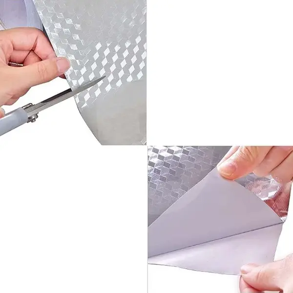 Detaliu model Cub 3D argintiu autocolant bucătărie