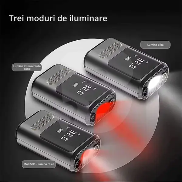 Compresor aer auto Roll Fast cu moduri LED alb, roșu intermitent și SOS