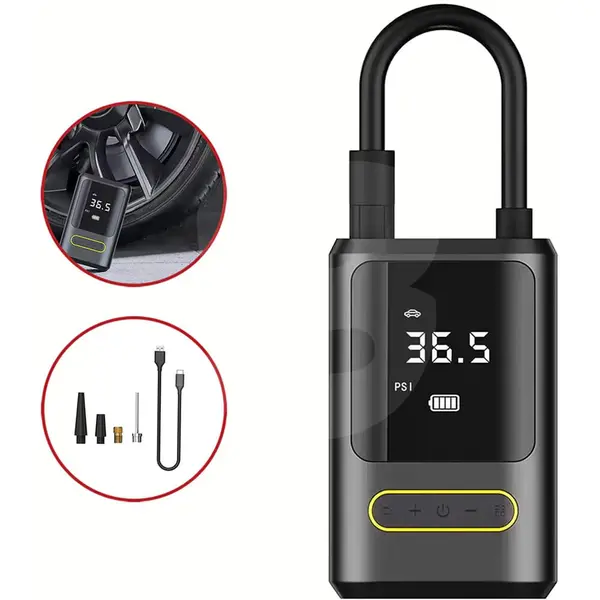 Compresor portabil wireless cu accesorii și adaptoare incluse în pachet