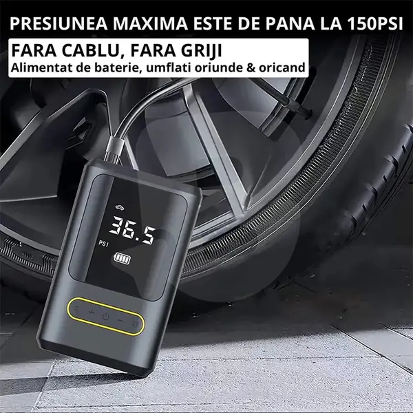 Compresor auto wireless utilizat pentru umflarea anvelopei de mașină