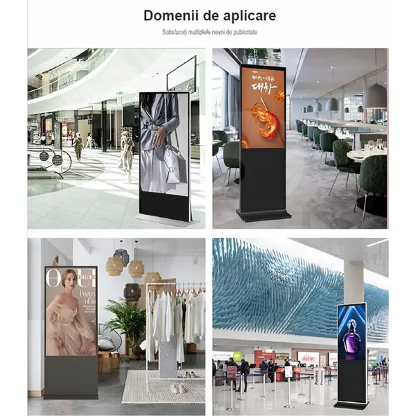 Ecran digital informativ de 50 inch tip kiosk podea vedere laterală cu design slim