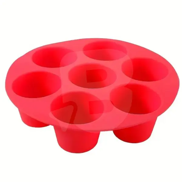 Formă pentru copt rotundă din silicon pentru Airfryer, 7 brioșe, 18 cm, rezistentă până la 230°C, roșu