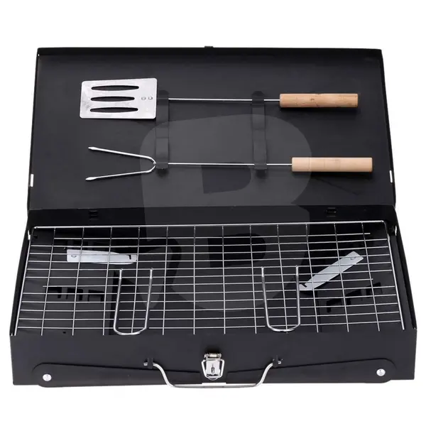 Grătar portabil pentru cărbuni din metal cu capac rabatabil