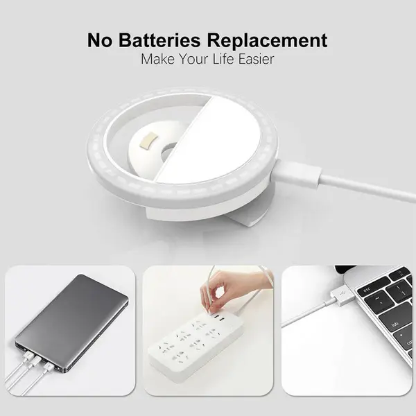 Lampă Ring Light LED cu 36 LED-uri, prindere universală și încărcare USB pentru smartphone și tabletă