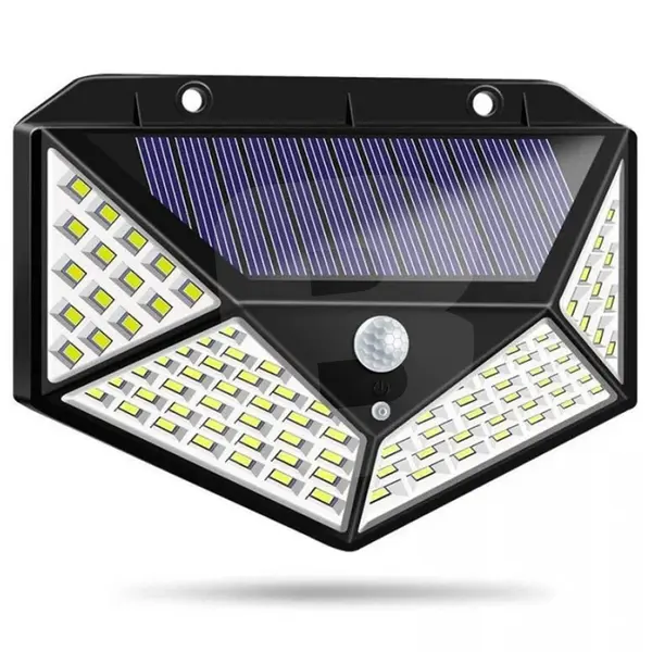 Lampă solară cu 100 LED-uri și senzor de mișcare, baterie 2200 mAh, 3 moduri iluminare, IP65