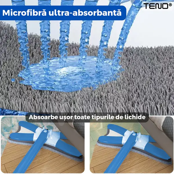 Mop cu cap în formă de X, rotire 360°, telescopic, culoare albastru deschis