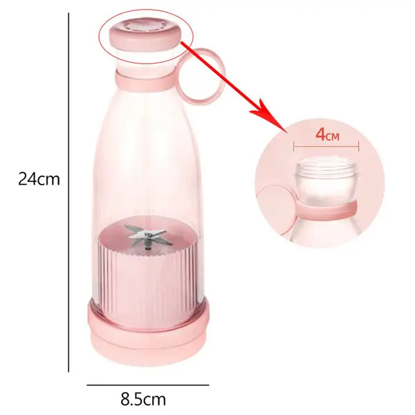 Mini blender portabil cu capacitate 300 ml, dimensiuni compacte și deschidere largă pentru fructe
