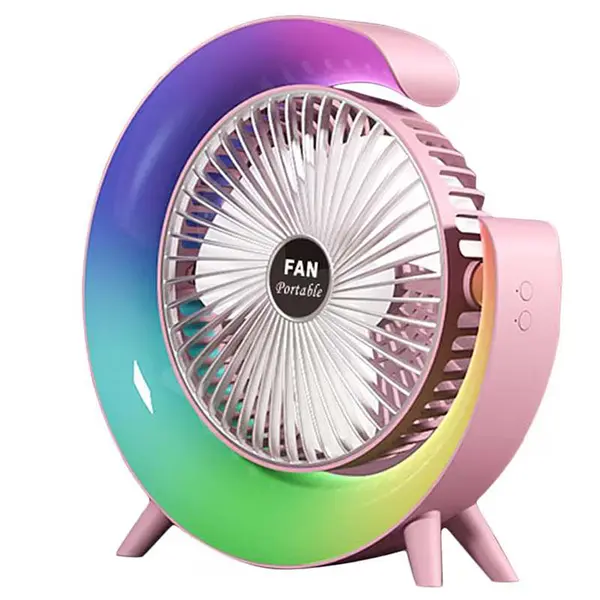 Mini ventilator portabil multifuncțional cu LED RGB, rotativ 180°, alimentare USB-C
