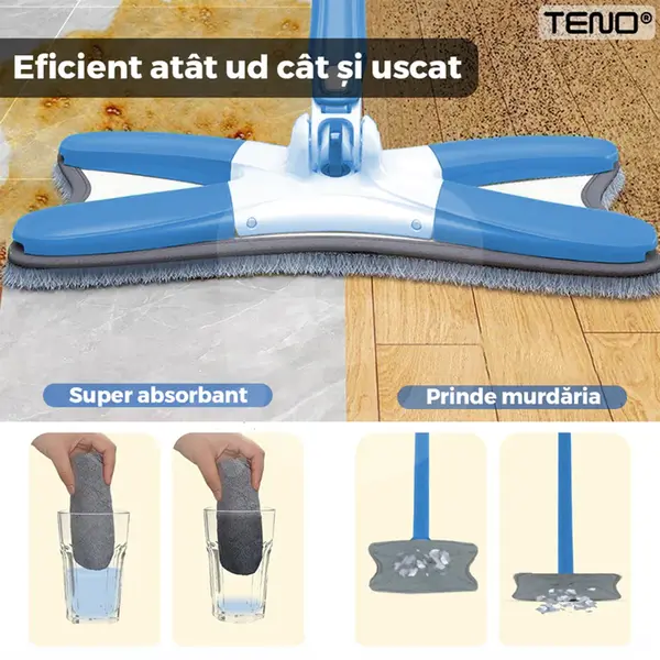 Mop cu cap în formă de X și 3 lavete din microfibră incluse