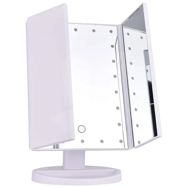 Oglindă cosmetică triplă cu LED, mărire 2X 3X 10X, pentru machiaj precis