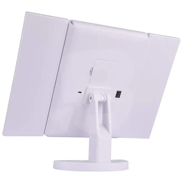 Oglindă cosmetică triplă LED vedere din spate cu suport de masă