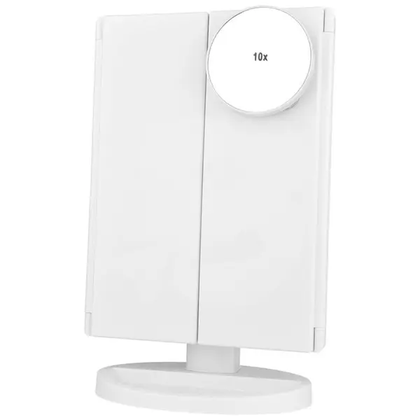 Oglindă cosmetică triplă cu mărire 10X pentru detalii fine