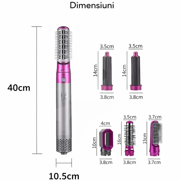 Dimensiuni ondulator de păr cu uscător 5 în 1 și capete interschimbabile