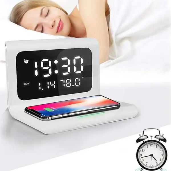 Ceas cu alarmă și încărcare wireless pentru telefon