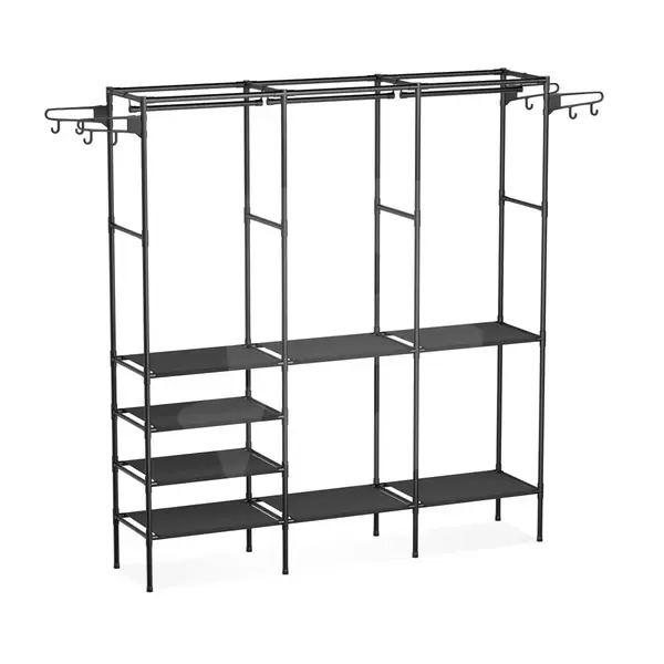 Suport organizator pentru haine tip stander metalic cu 3 rafturi și 8 cârlige, 175 cm