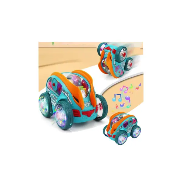 Masina cu lumini si sunete, Jucarie interactiva si distractiva, transparenta, rotativa 360 de grade, care se rostogoleste 6511110046702 CON-234